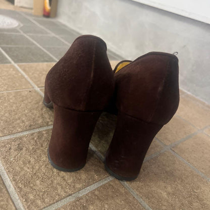 FENDI Shoes Pumps Heel EU 37.5 US 7.5 Suede Brown Authentic