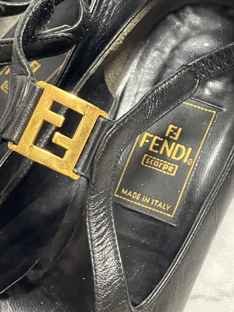 FENDI Shoes Pumps Heel FF EU 35.5 US 5.5 Leather Black Authentic