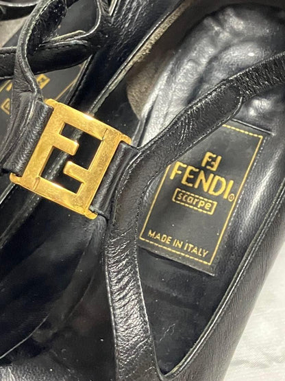 FENDI Shoes Pumps Heel FF EU 35.5 US 5.5 Leather Black Authentic