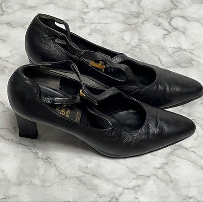 FENDI Shoes Pumps Heel FF EU 35.5 US 5.5 Leather Black Authentic