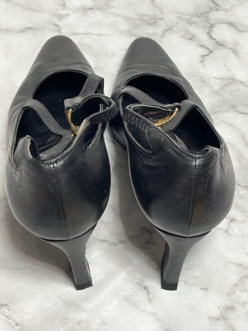 FENDI Shoes Pumps Heel FF EU 35.5 US 5.5 Leather Black Authentic