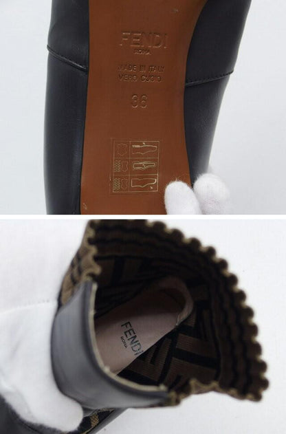 FENDI Short Boots Shoes FF Zucca EU 36.0 US 6.0 Leather Dark Brown Authentic