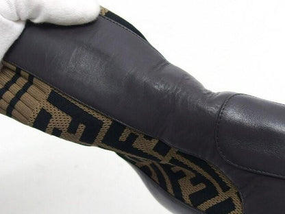 FENDI Short Boots Shoes FF Zucca EU 36.0 US 6.0 Leather Dark Brown Authentic