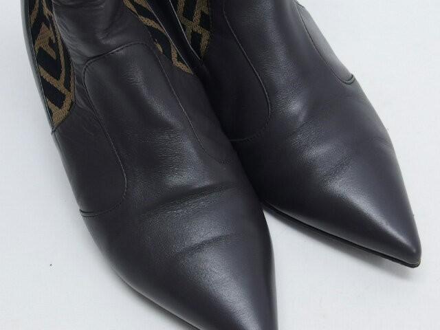 FENDI Short Boots Shoes FF Zucca EU 36.0 US 6.0 Leather Dark Brown Authentic