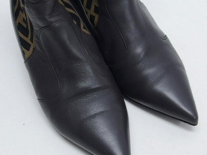 FENDI Short Boots Shoes FF Zucca EU 36.0 US 6.0 Leather Dark Brown Authentic