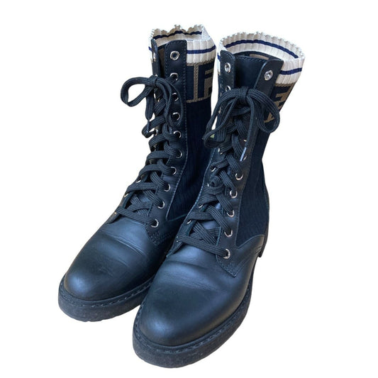 FENDI Boots Shoes EU 36.0 US 6.0 Leather Black Authentic