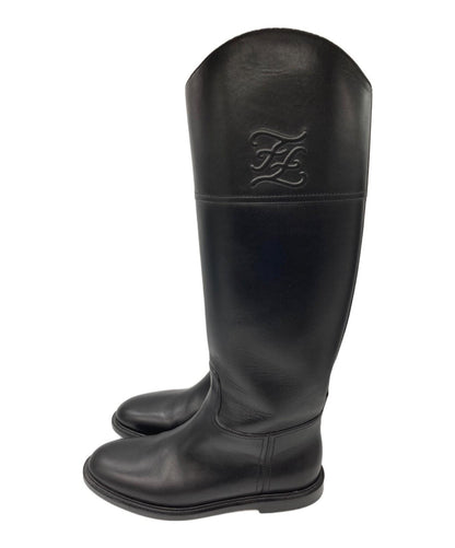 FENDI Karligraphy Boots Shoes EU 38 US 8 Black Authentic