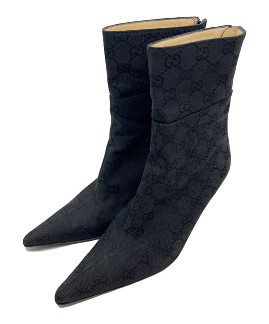 GUCCI Short Boots Shoes GG EU 37.5 US 7.5 Black Authentic
