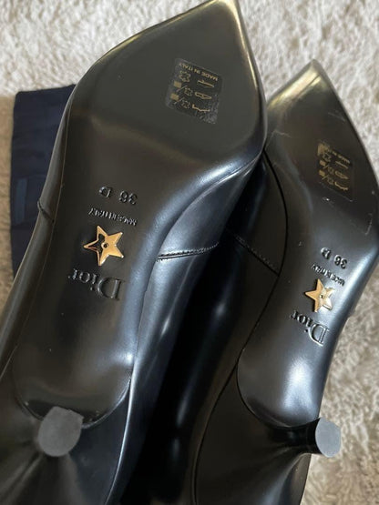 Christian Dior Short Boots Shoes EU 36 US 6 Knit Leather Black Authentic