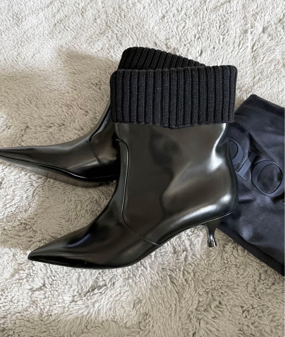 Christian Dior Short Boots Shoes EU 36 US 6 Knit Leather Black Authentic