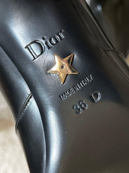 Christian Dior Short Boots Shoes EU 36 US 6 Knit Leather Black Authentic