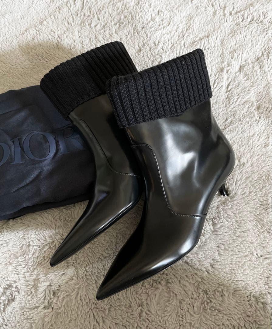 Christian Dior Short Boots Shoes EU 36 US 6 Knit Leather Black Authentic