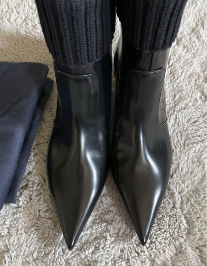 Christian Dior Short Boots Shoes EU 36 US 6 Knit Leather Black Authentic