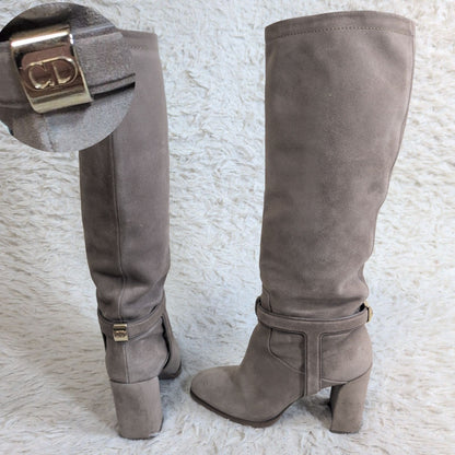 Christian Dior Long Boots Shoes EU 36.5 US 6.5 Suede Beige Authentic