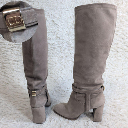 Christian Dior Long Boots Shoes EU 36.5 US 6.5 Suede Beige Authentic