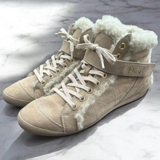 Christian Dior Sneakers Shoes Logo High-Cut EU 36.5 US 6.5 Suede Boa Authentic