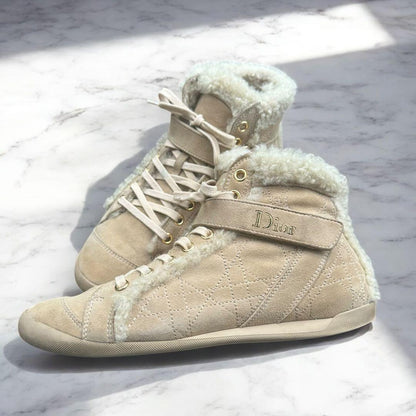 Christian Dior Sneakers Shoes Logo High-Cut EU 36.5 US 6.5 Suede Boa Authentic