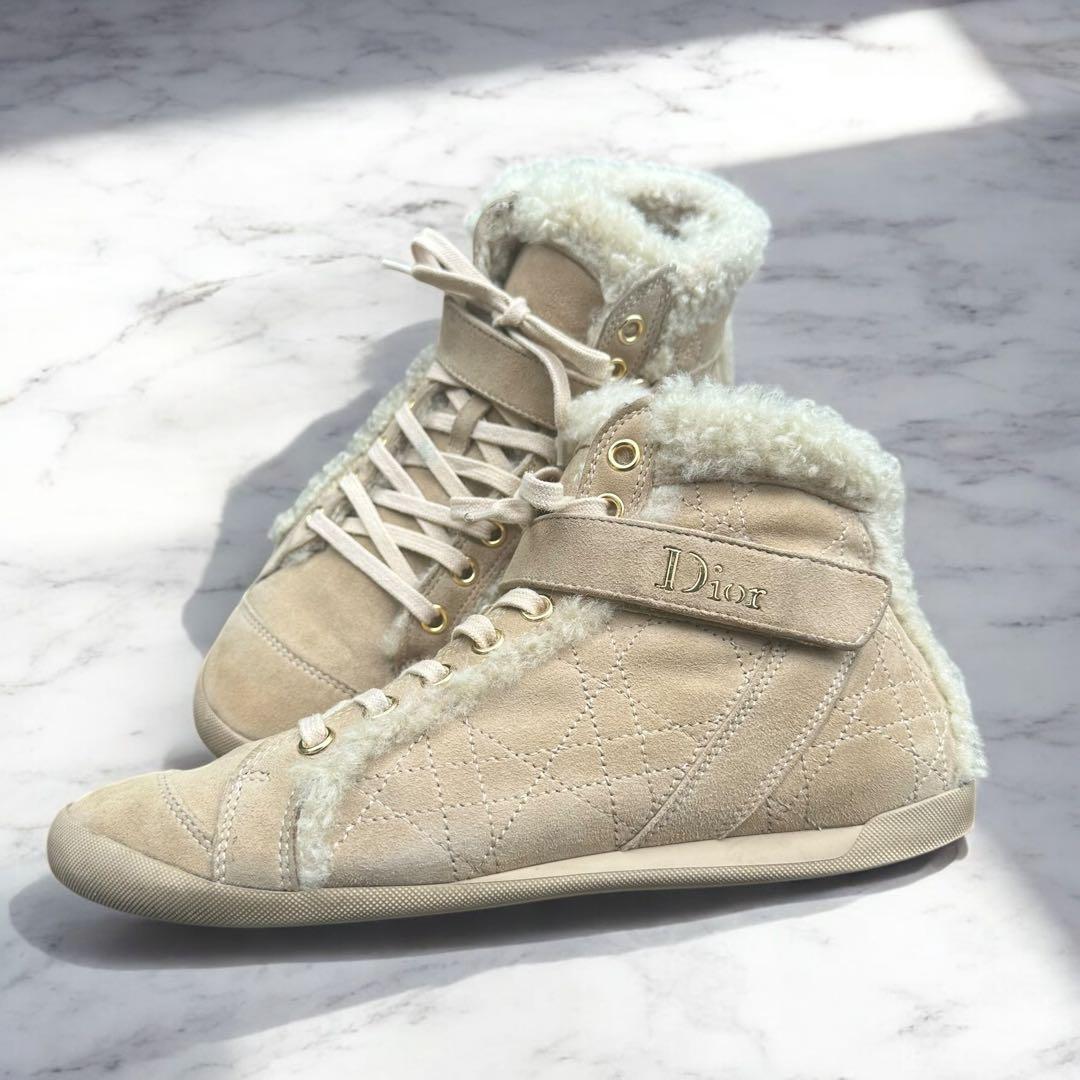 Christian Dior Sneakers Shoes Logo High-Cut EU 36.5 US 6.5 Suede Boa Authentic