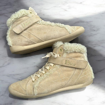 Christian Dior Sneakers Shoes Logo High-Cut EU 36.5 US 6.5 Suede Boa Authentic