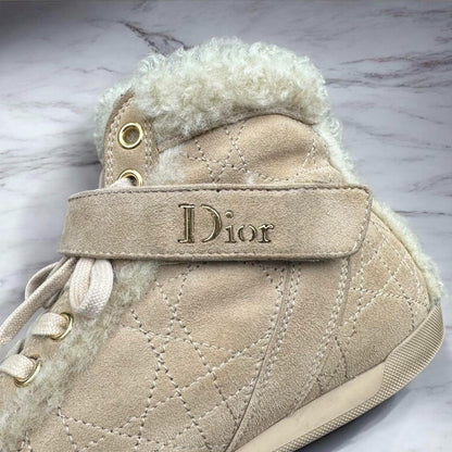 Christian Dior Sneakers Shoes Logo High-Cut EU 36.5 US 6.5 Suede Boa Authentic