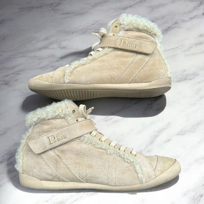 Christian Dior Sneakers Shoes Logo High-Cut EU 36.5 US 6.5 Suede Boa Authentic