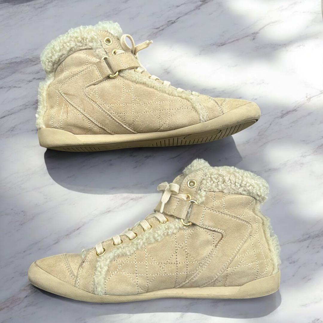Christian Dior Sneakers Shoes Logo High-Cut EU 36.5 US 6.5 Suede Boa Authentic