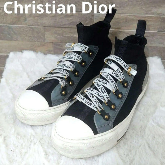 Christian Dior WALK'N'DIOR Sneakers Shoes High-Cut EU 37 US 7 Black Authentic