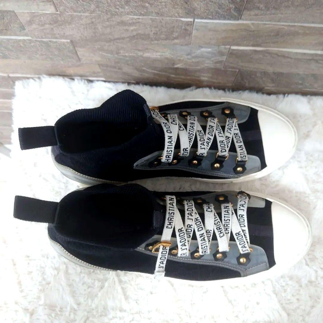 Christian Dior WALK'N'DIOR Sneakers Shoes High-Cut EU 37 US 7 Black Authentic