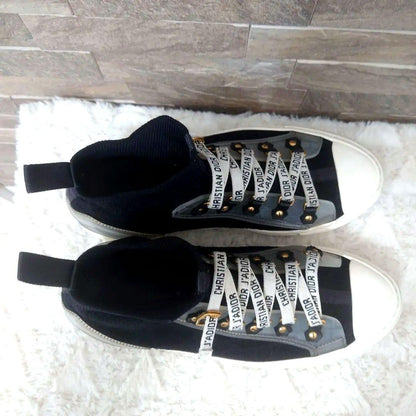 Christian Dior WALK'N'DIOR Sneakers Shoes High-Cut EU 37 US 7 Black Authentic