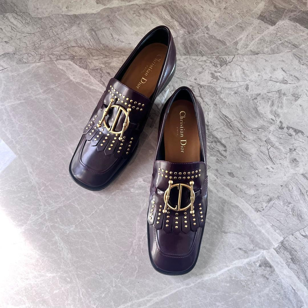 Christian Dior Loafers Shoes EU 37 US 7 Leather Bordeaux Authentic