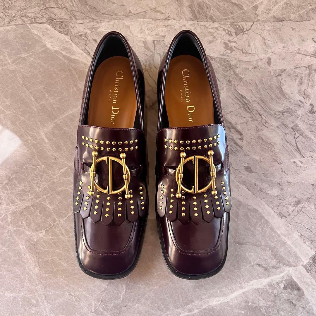 Christian Dior Loafers Shoes EU 37 US 7 Leather Bordeaux Authentic