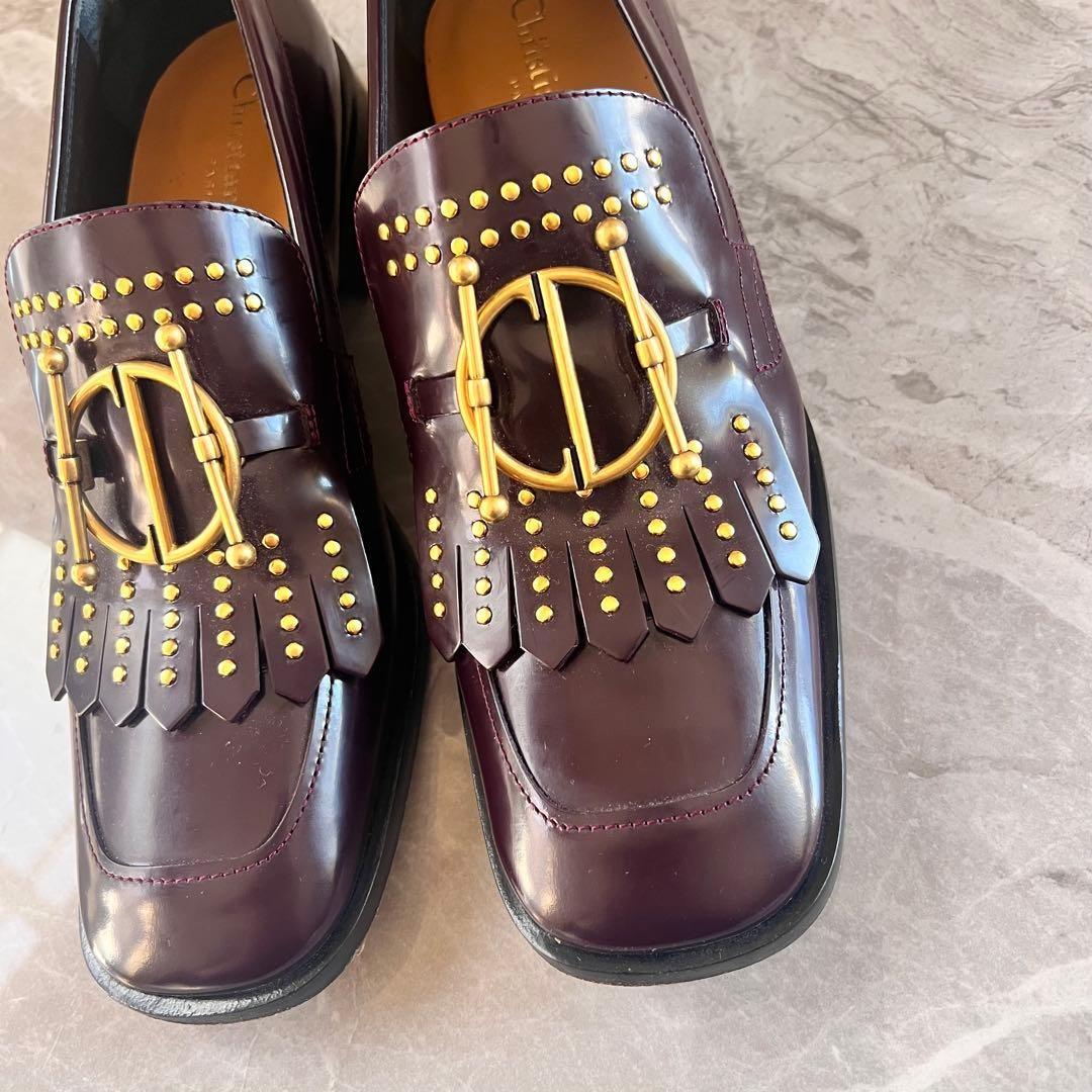 Christian Dior Loafers Shoes EU 37 US 7 Leather Bordeaux Authentic