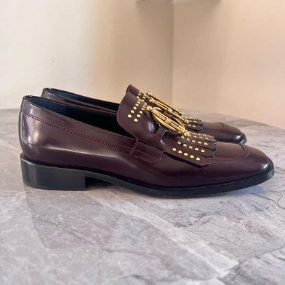 Christian Dior Loafers Shoes EU 37 US 7 Leather Bordeaux Authentic
