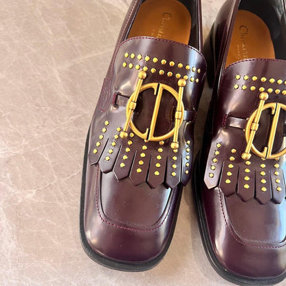 Christian Dior Loafers Shoes EU 37 US 7 Leather Bordeaux Authentic