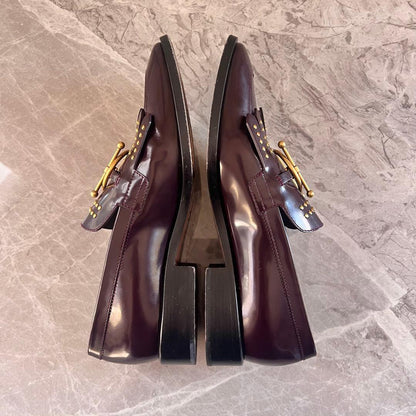 Christian Dior Loafers Shoes EU 37 US 7 Leather Bordeaux Authentic