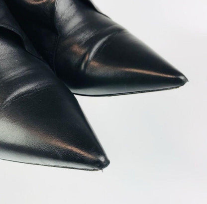 Christian Dior Short Boots Shoes Ribbon EU 36 US 6 Leather Black Authentic