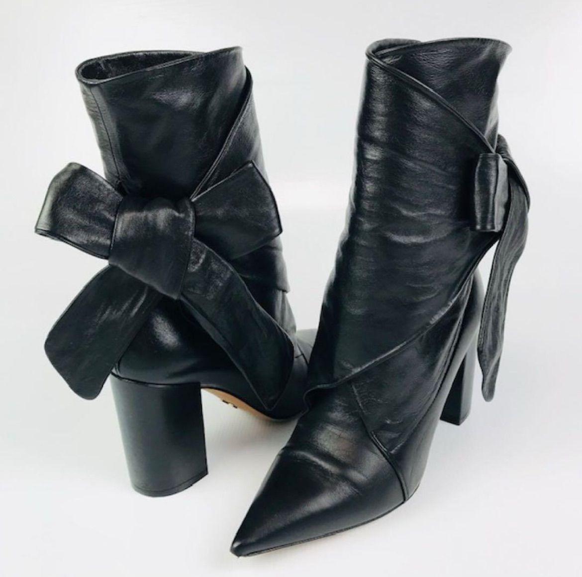 Christian Dior Short Boots Shoes Ribbon EU 36 US 6 Leather Black Authentic