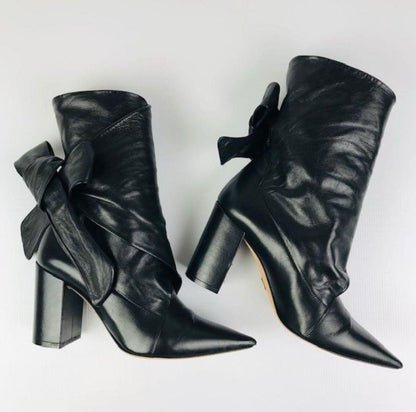 Christian Dior Short Boots Shoes Ribbon EU 36 US 6 Leather Black Authentic