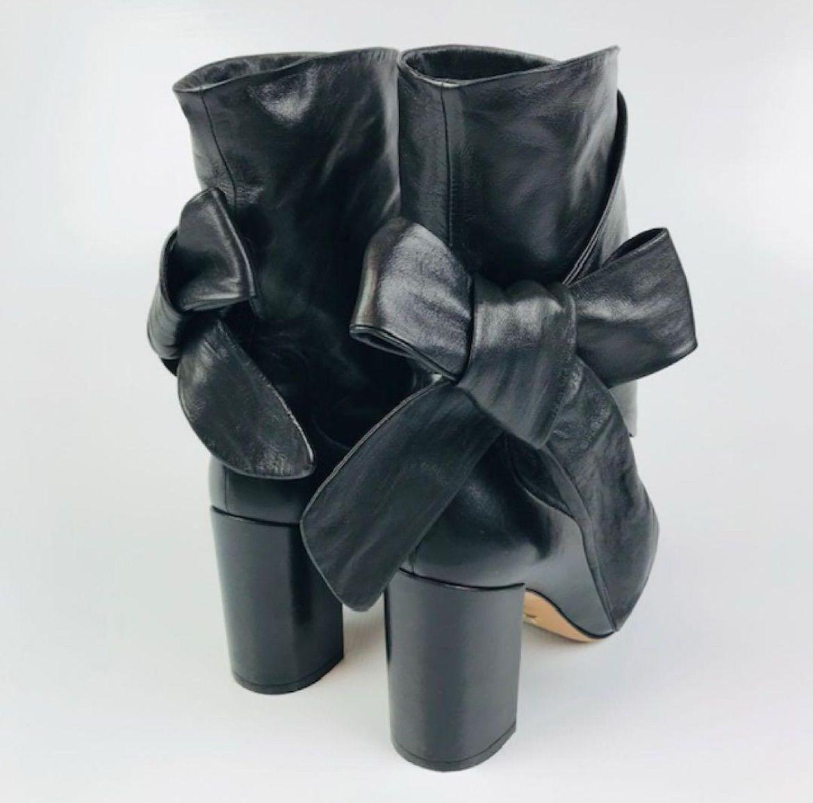 Christian Dior Short Boots Shoes Ribbon EU 36 US 6 Leather Black Authentic