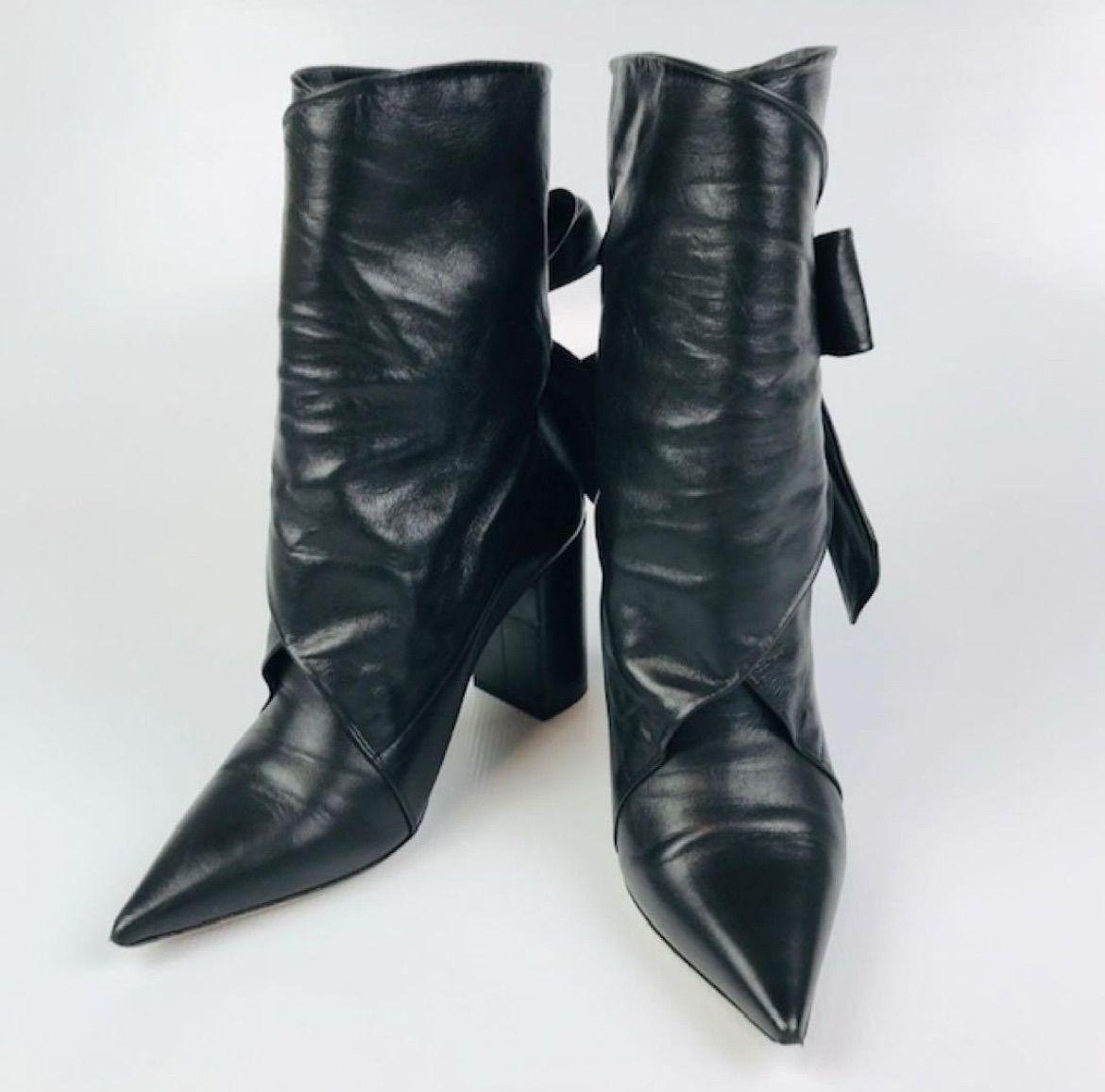 Christian Dior Short Boots Shoes Ribbon EU 36 US 6 Leather Black Authentic