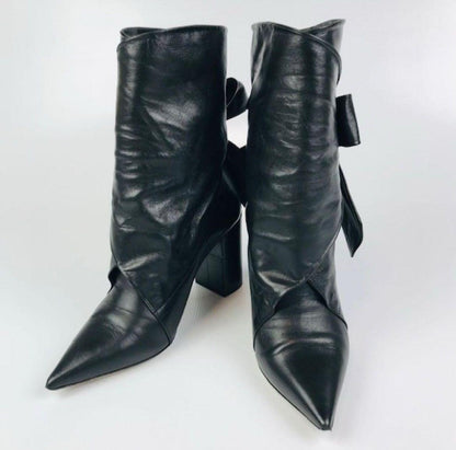 Christian Dior Short Boots Shoes Ribbon EU 36 US 6 Leather Black Authentic