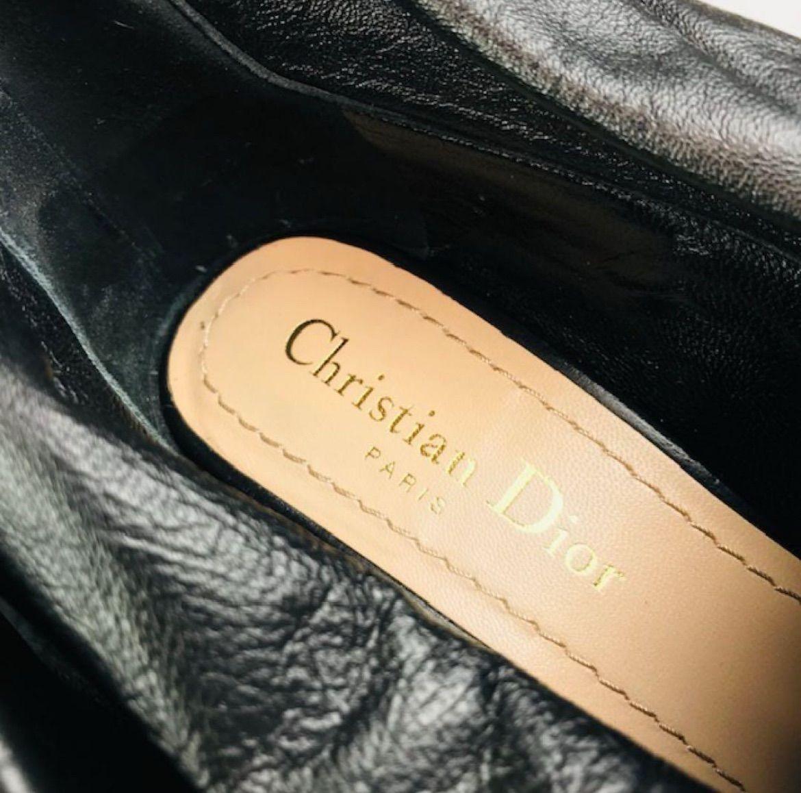 Christian Dior Short Boots Shoes Ribbon EU 36 US 6 Leather Black Authentic