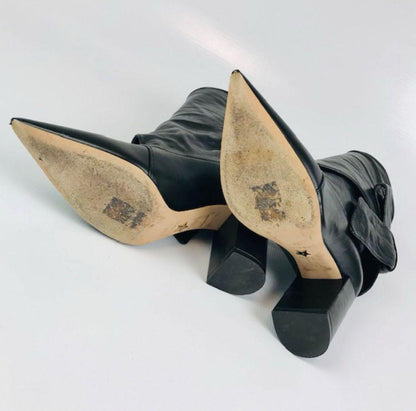Christian Dior Short Boots Shoes Ribbon EU 36 US 6 Leather Black Authentic