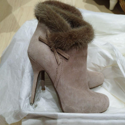 Christian Dior Short Boots Shoes EU 36 US 6 Suede Greige Authentic