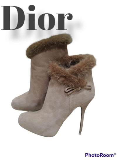 Christian Dior Short Boots Shoes EU 36 US 6 Suede Greige Authentic