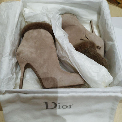 Christian Dior Short Boots Shoes EU 36 US 6 Suede Greige Authentic