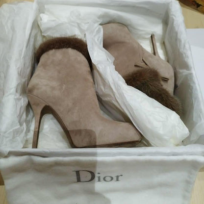 Christian Dior Short Boots Shoes EU 36 US 6 Suede Greige Authentic