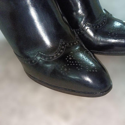 Saint Laurent Long Boots Shoes EU 37 US 7 Leather Suede Black Authentic