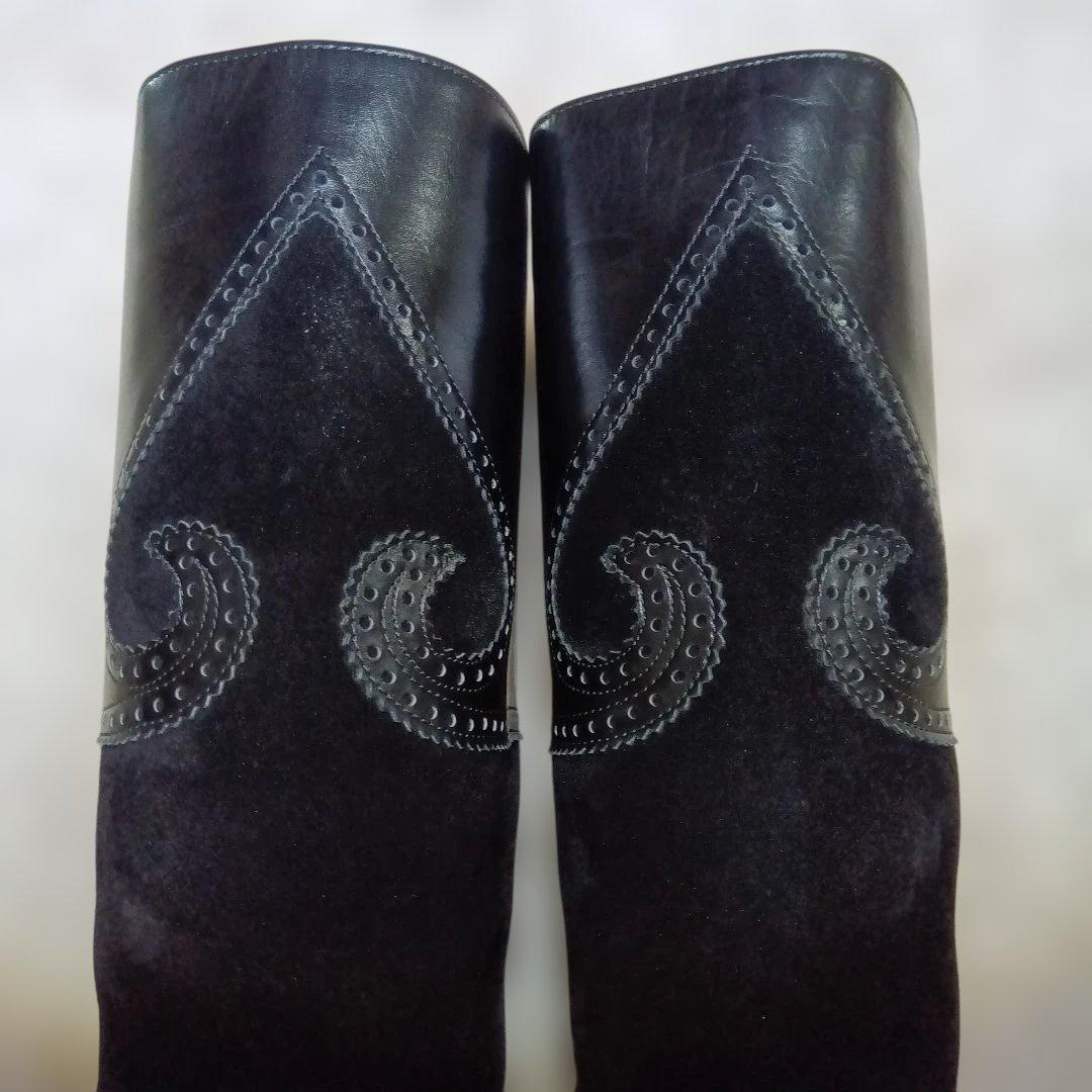 Saint Laurent Long Boots Shoes EU 37 US 7 Leather Suede Black Authentic