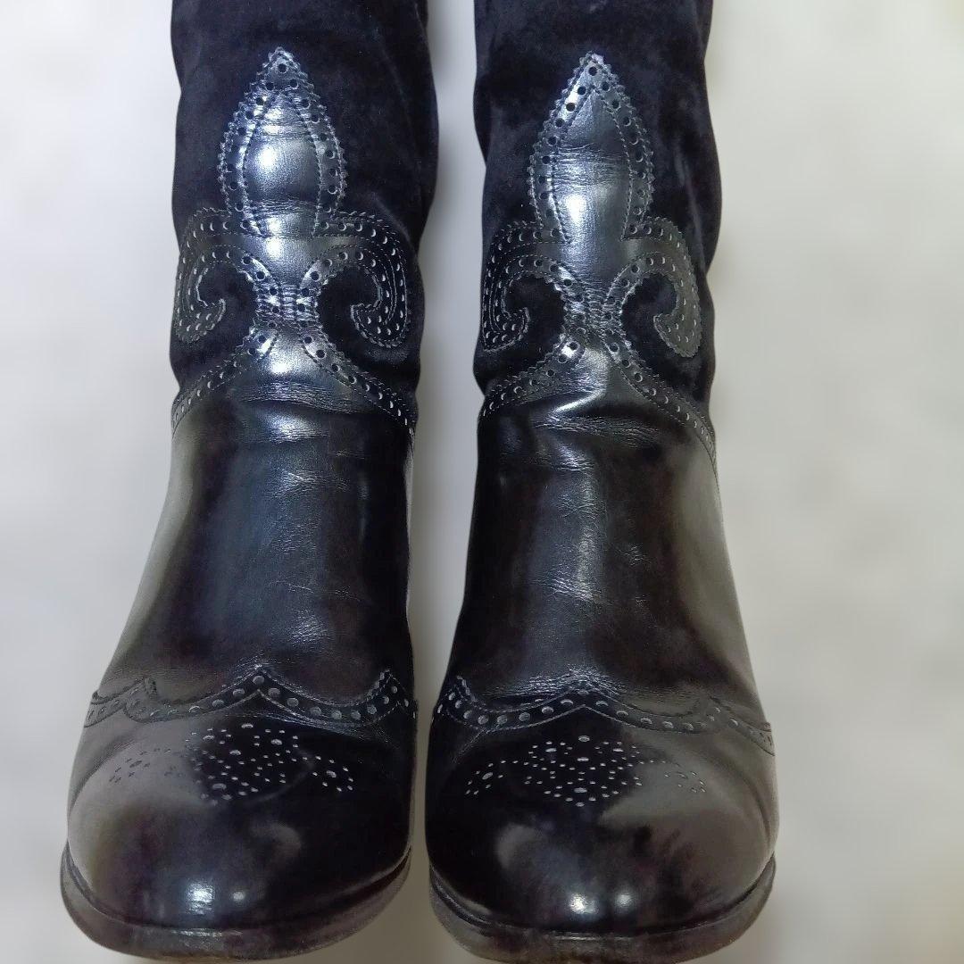 Saint Laurent Long Boots Shoes EU 37 US 7 Leather Suede Black Authentic